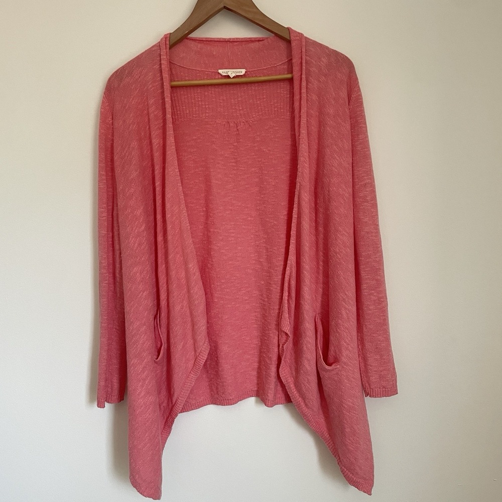 Eileen Fisher Small Rose Pink Linen Blend Open Front Cardigan Lagenlook‎ Coastal